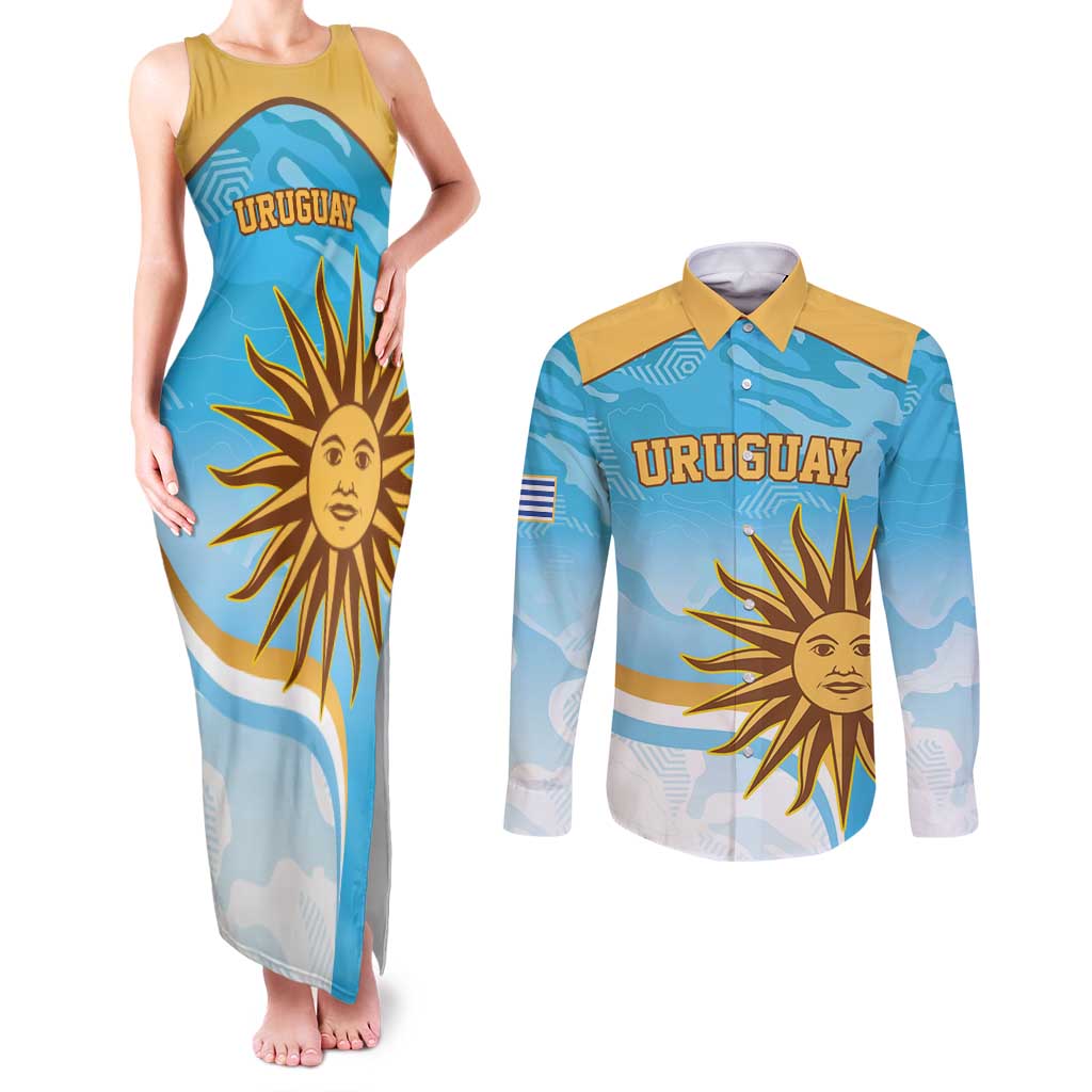 Custom Uruguay Rugby Couples Matching Tank Maxi Dress and Long Sleeve Button Shirt Go Teros Summer Paris 2024 LT9 - Wonder Print Shop