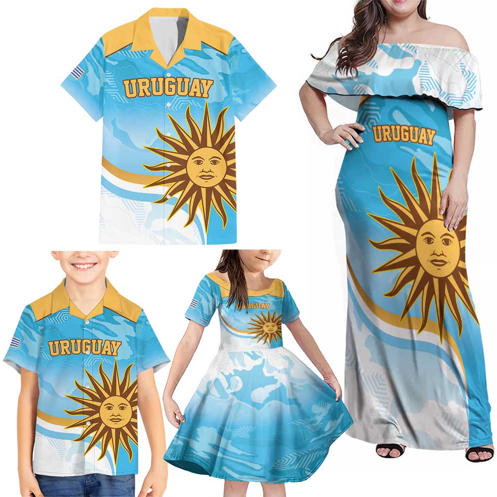 Custom Uruguay Rugby Family Matching Off Shoulder Maxi Dress and Hawaiian Shirt Go Teros Summer Paris 2024 LT9 - Wonder Print Shop