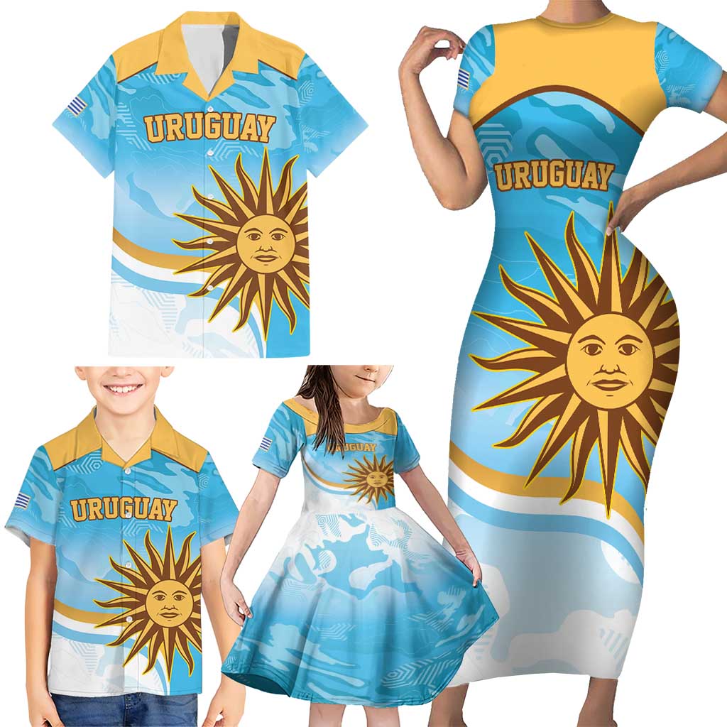 Custom Uruguay Rugby Family Matching Short Sleeve Bodycon Dress and Hawaiian Shirt Go Teros Summer Paris 2024 - Wonder Print Shop