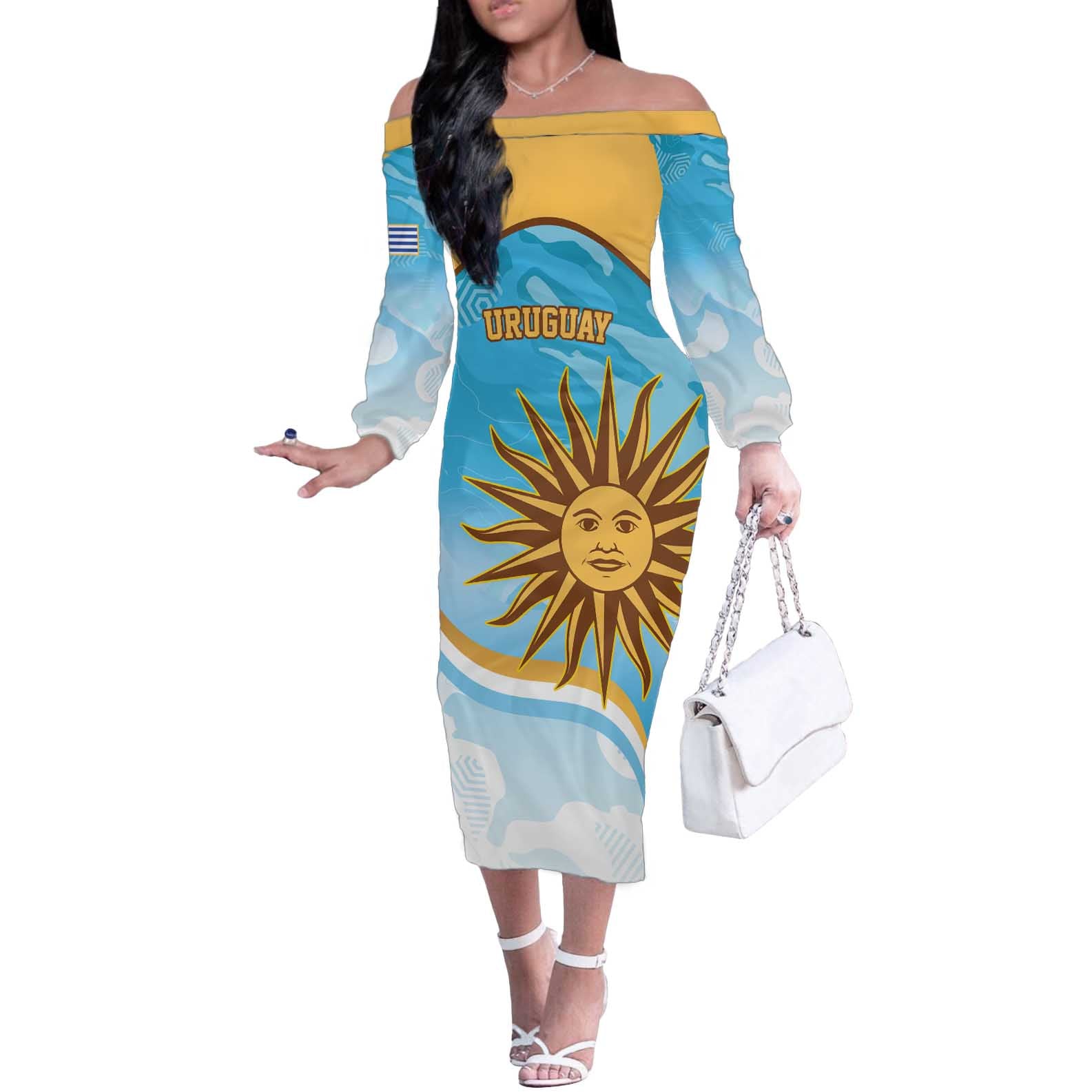 Custom Uruguay Rugby Off The Shoulder Long Sleeve Dress Go Teros Summer Paris 2024 - Wonder Print Shop