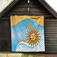 Blue and yellow quilt with sun face print and diamond stitching, custom your text
