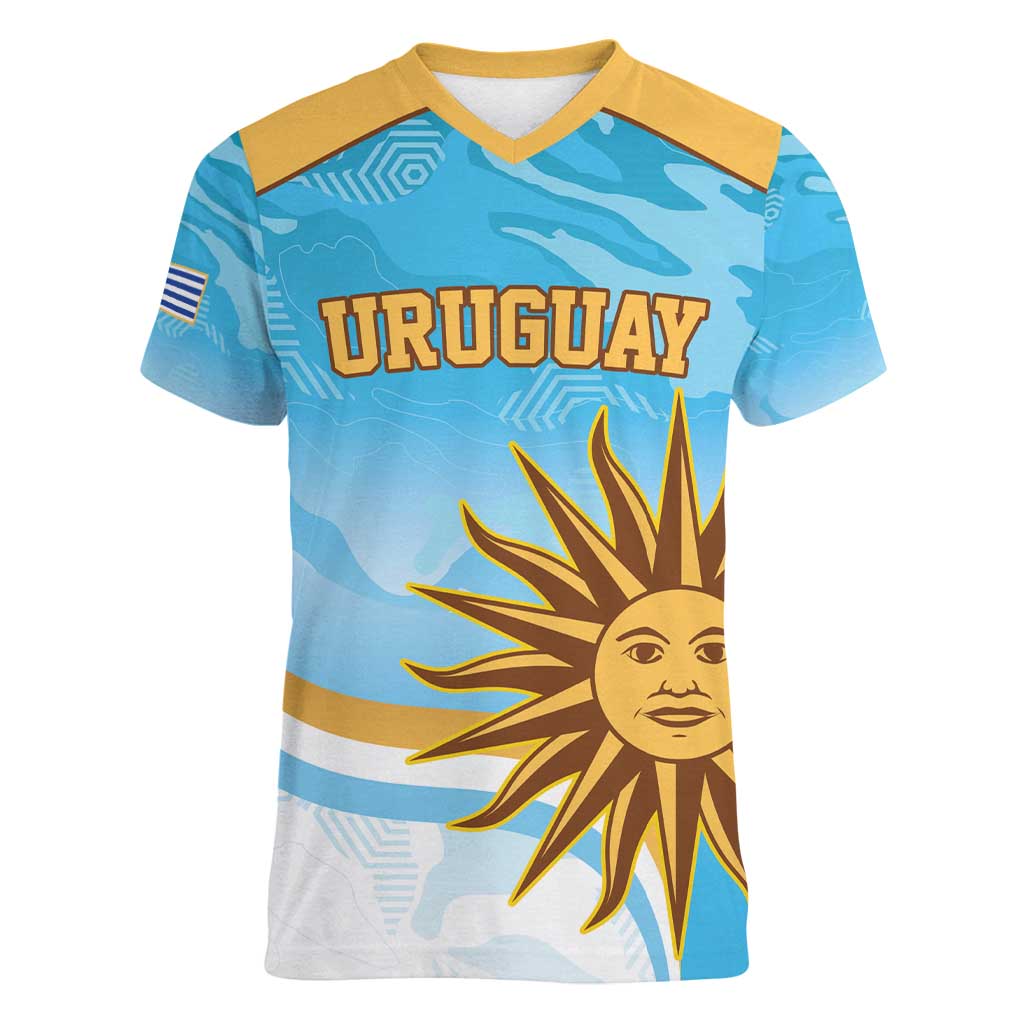 Custom Uruguay Rugby Women V-Neck T-Shirt Go Teros Summer Paris 2024 - Wonder Print Shop