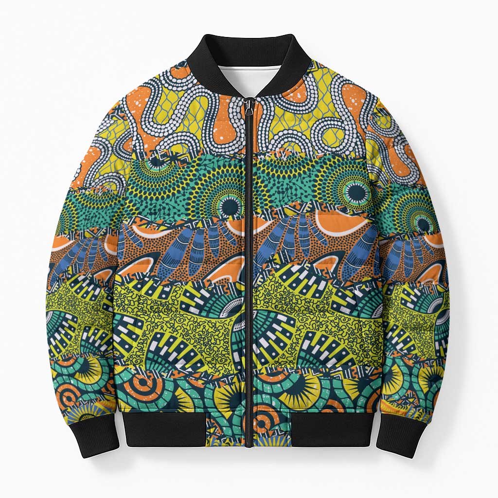 Africa Tribal Mixed Pattern Bomber Puffer Jacket - Wonder Print Shop