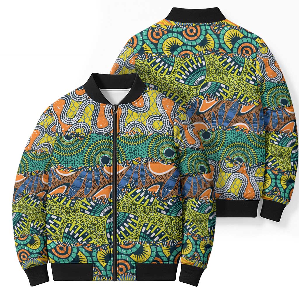 Africa Tribal Mixed Pattern Bomber Puffer Jacket - Wonder Print Shop