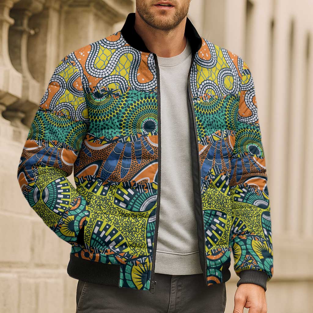 Africa Tribal Mixed Pattern Bomber Puffer Jacket - Wonder Print Shop