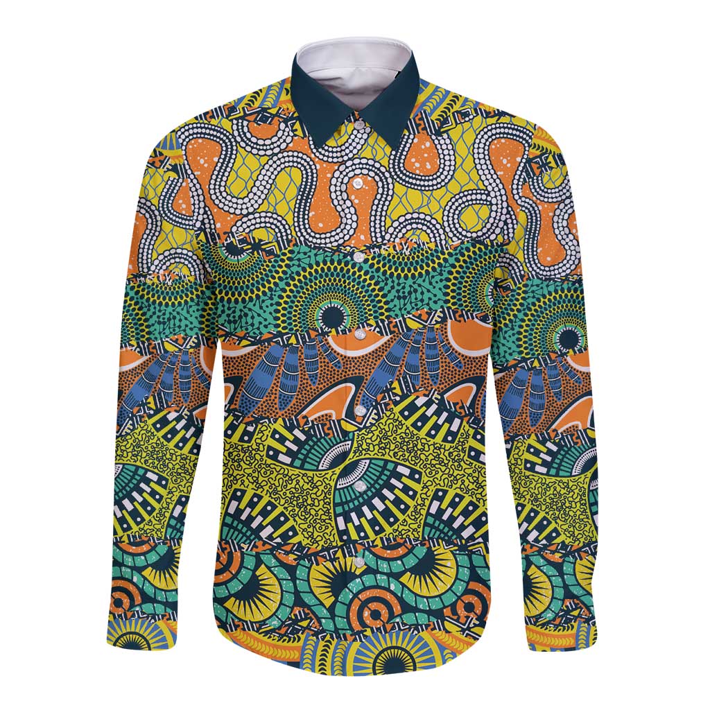 Africa Tribal Mixed Pattern Long Sleeve Button Shirt - Wonder Print Shop