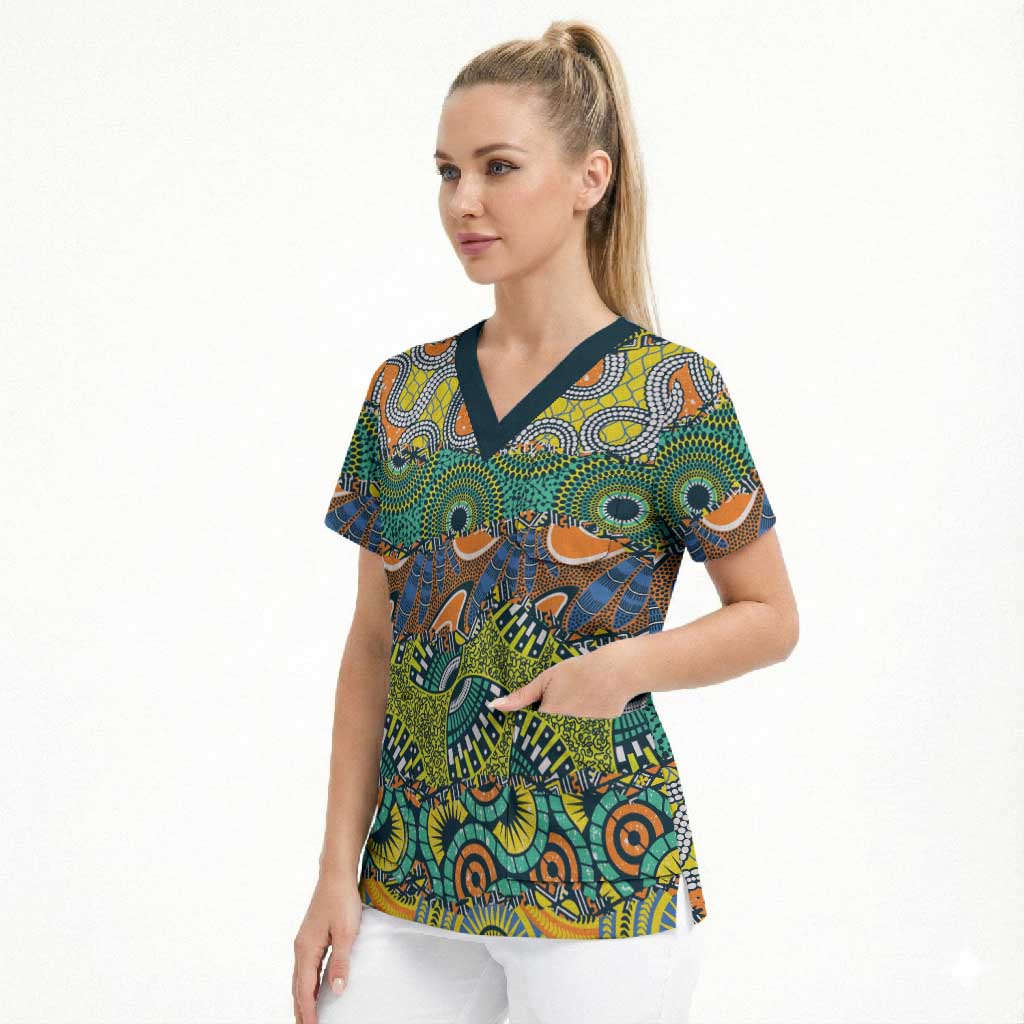 Africa Tribal Mixed Pattern Scrub Top