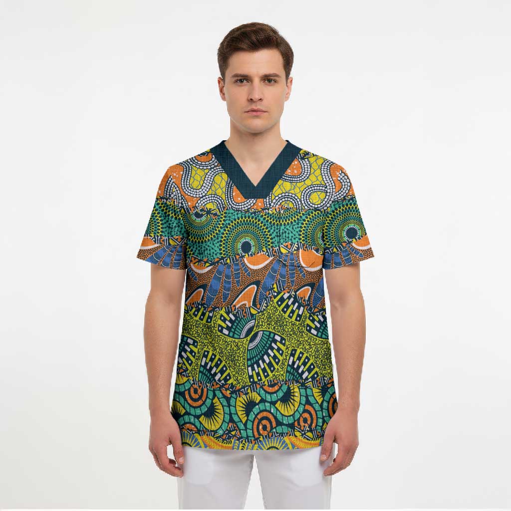 Africa Tribal Mixed Pattern Scrub Top