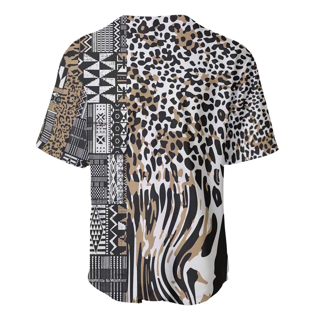 Africa Tribal Pattern Mixed Leopard Skin Baseball Jersey - Wonder Print Shop