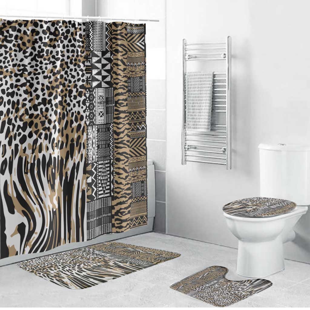 Africa Tribal Pattern Mixed Leopard Skin Bathroom Set - Wonder Print Shop