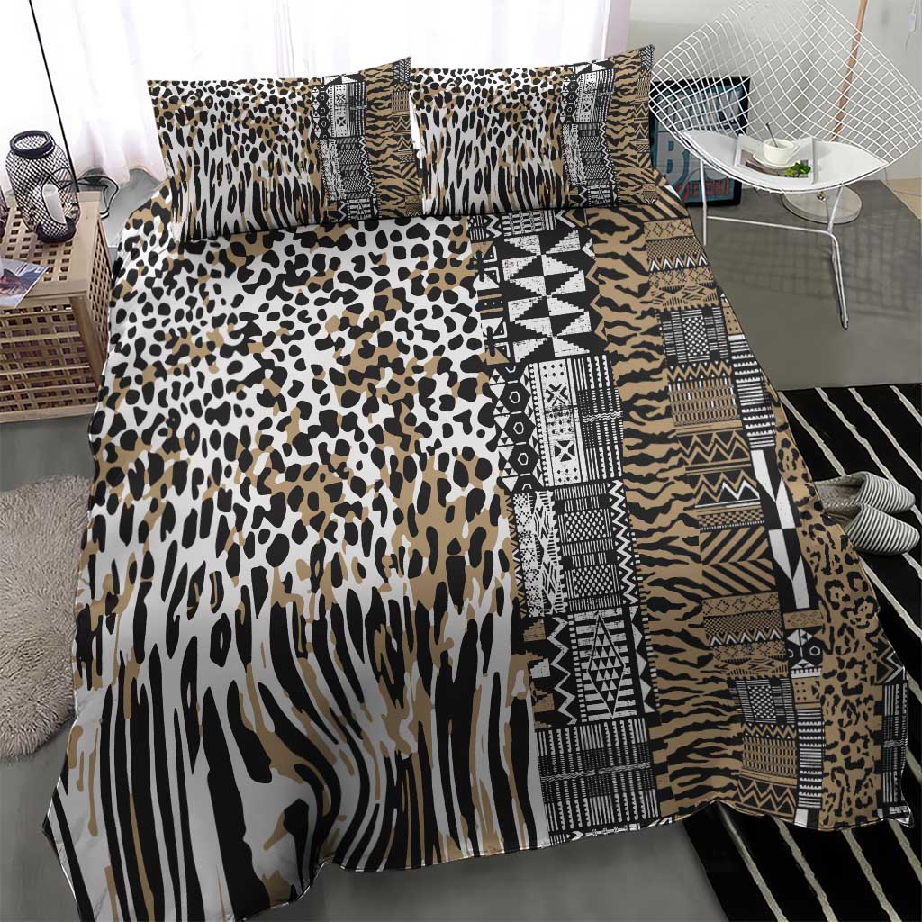 Africa Tribal Pattern Mixed Leopard Skin Bedding Set - Wonder Print Shop