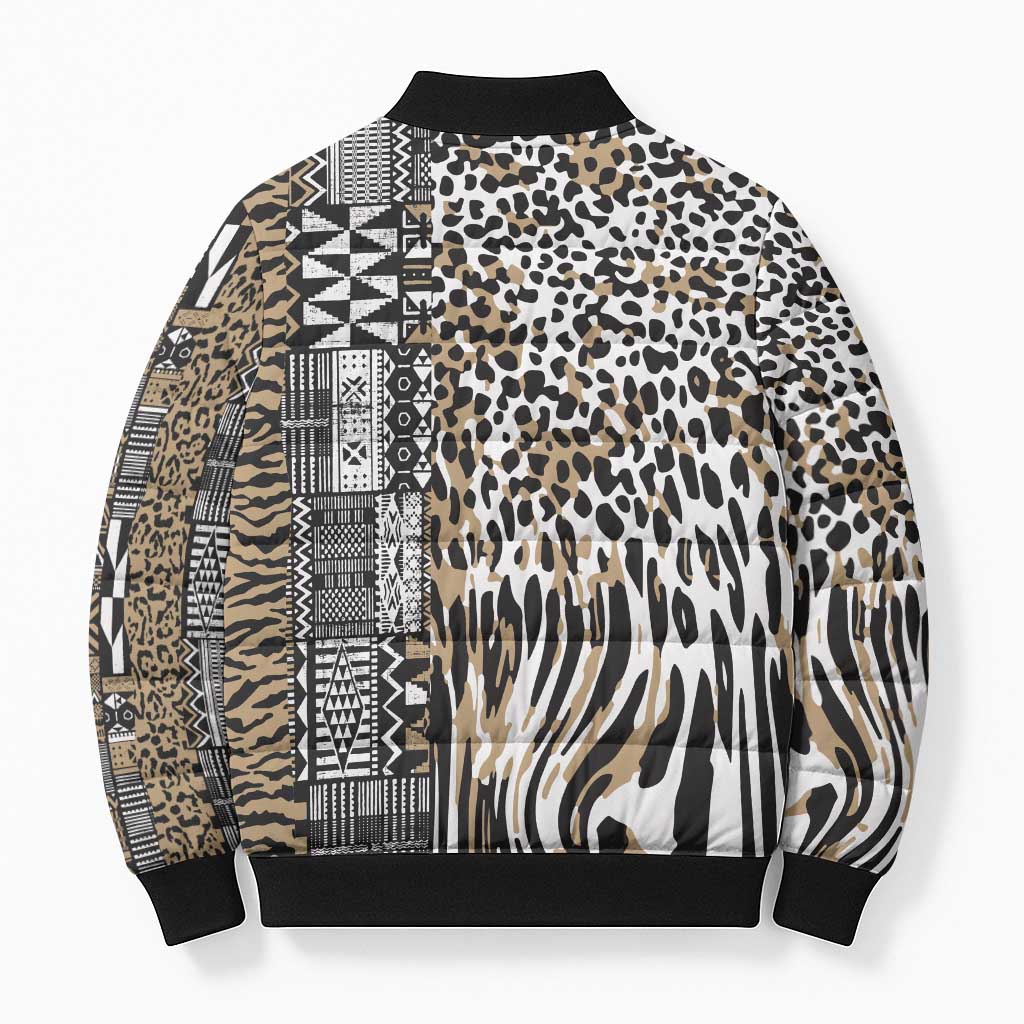 Africa Tribal Pattern Mixed Leopard Skin Bomber Puffer Jacket - Wonder Print Shop