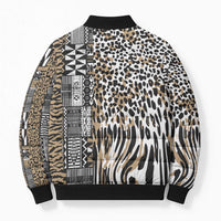 Africa Tribal Pattern Mixed Leopard Skin Bomber Puffer Jacket - Wonder Print Shop