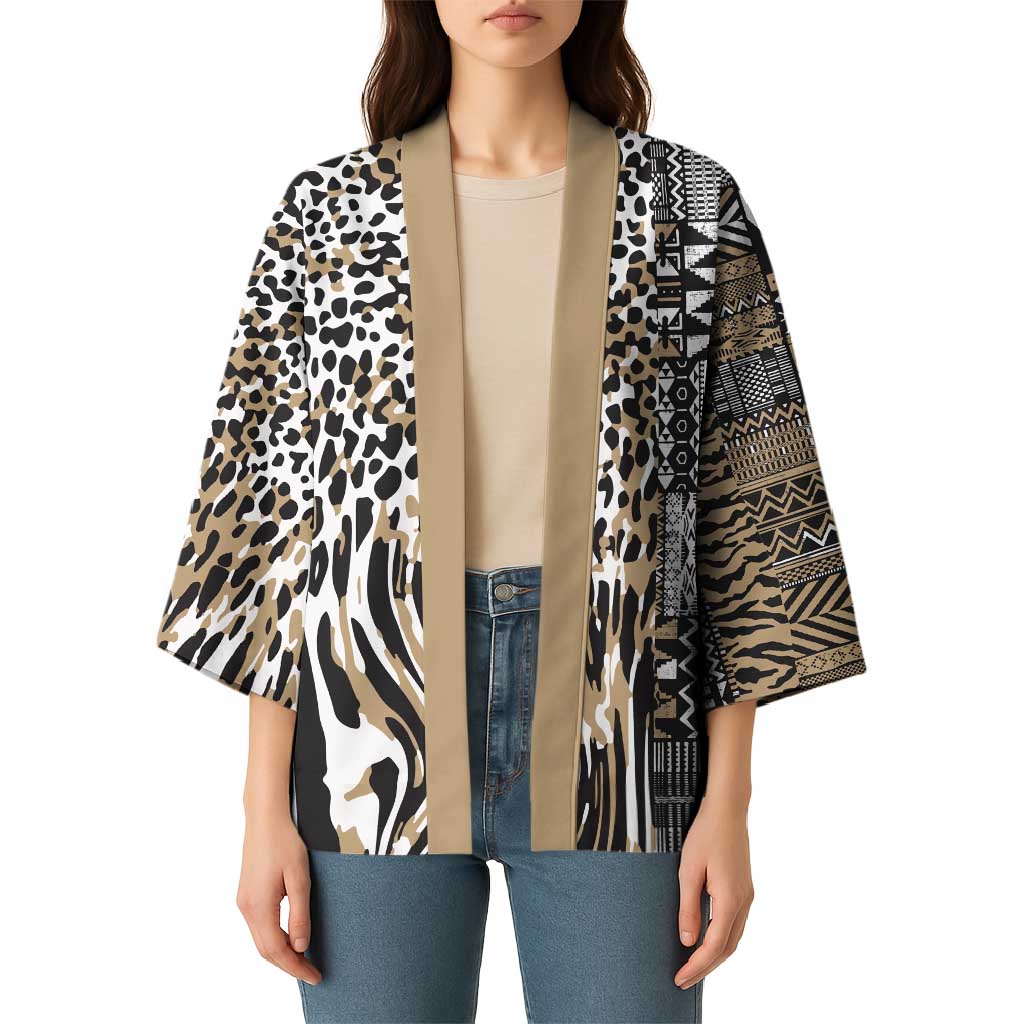 Africa Tribal Pattern Mixed Leopard Skin Kimono - Wonder Print Shop