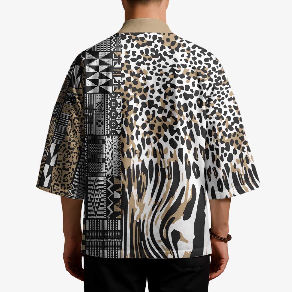 Africa Tribal Pattern Mixed Leopard Skin Kimono - Wonder Print Shop