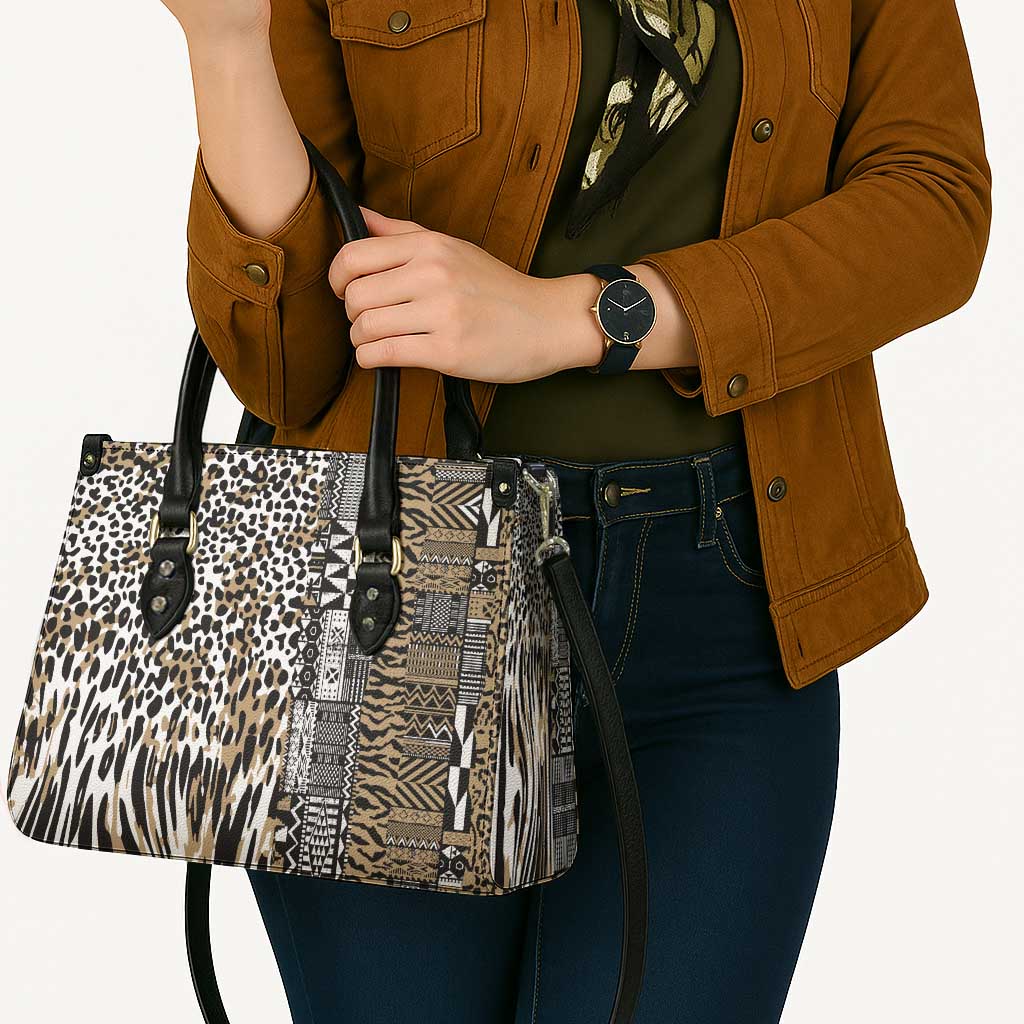 Africa Tribal Pattern Mixed Leopard Skin Leather Bag - Wonder Print Shop