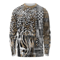 Africa Tribal Pattern Mixed Leopard Skin Long Sleeve Shirt - Wonder Print Shop
