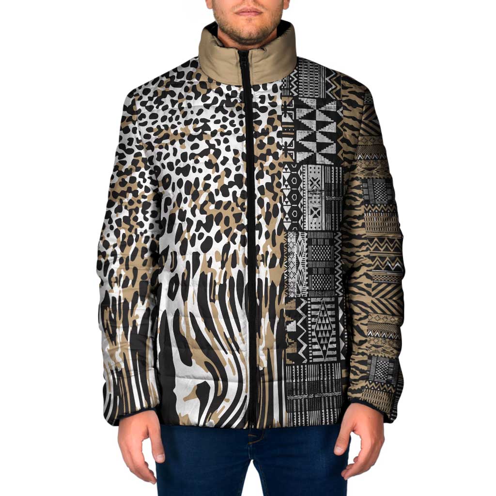 Africa Tribal Pattern Mixed Leopard Skin Padded Jacket - Wonder Print Shop