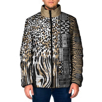 Africa Tribal Pattern Mixed Leopard Skin Padded Jacket - Wonder Print Shop