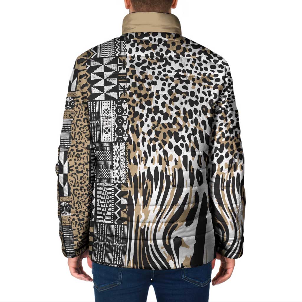 Africa Tribal Pattern Mixed Leopard Skin Padded Jacket - Wonder Print Shop