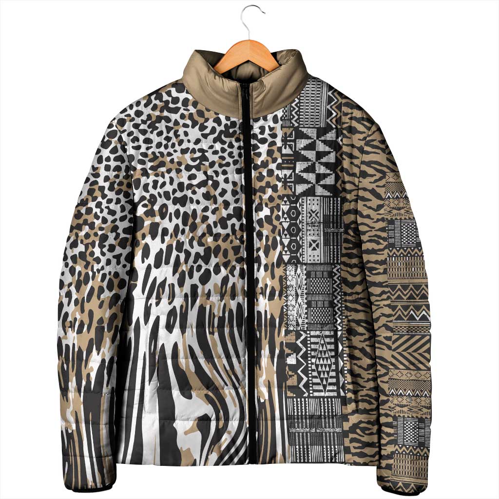 Africa Tribal Pattern Mixed Leopard Skin Padded Jacket - Wonder Print Shop