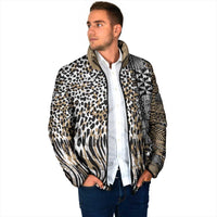 Africa Tribal Pattern Mixed Leopard Skin Padded Jacket - Wonder Print Shop