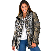 Africa Tribal Pattern Mixed Leopard Skin Padded Jacket - Wonder Print Shop