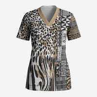 Africa Tribal Pattern Mixed Leopard Skin Scrub Top