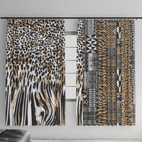 Window curtain set with mixed leopard and tribal geometric patterns, beige and black.