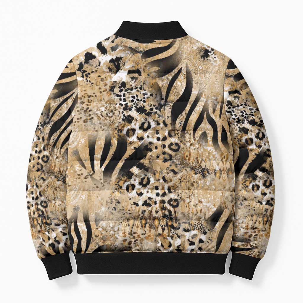 Wild Animal Skins Bomber Puffer Jacket Zebra Tiger Leopard Mix Skin - Wonder Print Shop