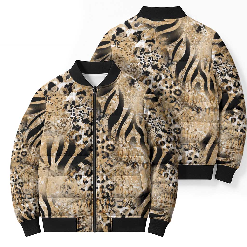Wild Animal Skins Bomber Puffer Jacket Zebra Tiger Leopard Mix Skin - Wonder Print Shop