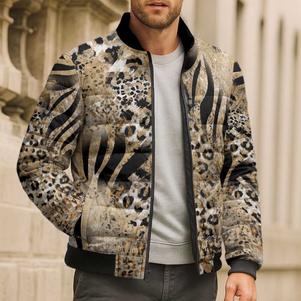 Wild Animal Skins Bomber Puffer Jacket Zebra Tiger Leopard Mix Skin - Wonder Print Shop