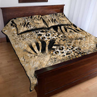 Beige animal-print quilt bed set with zebra and leopard patterns and two matching pillow covers
