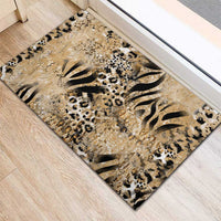 Beige rubber doormat featuring zebra stripes, leopard spots, and tiger-like rosettes