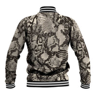 Black and cream snake-print baseball jacket with striped ribbed cuffs and hem