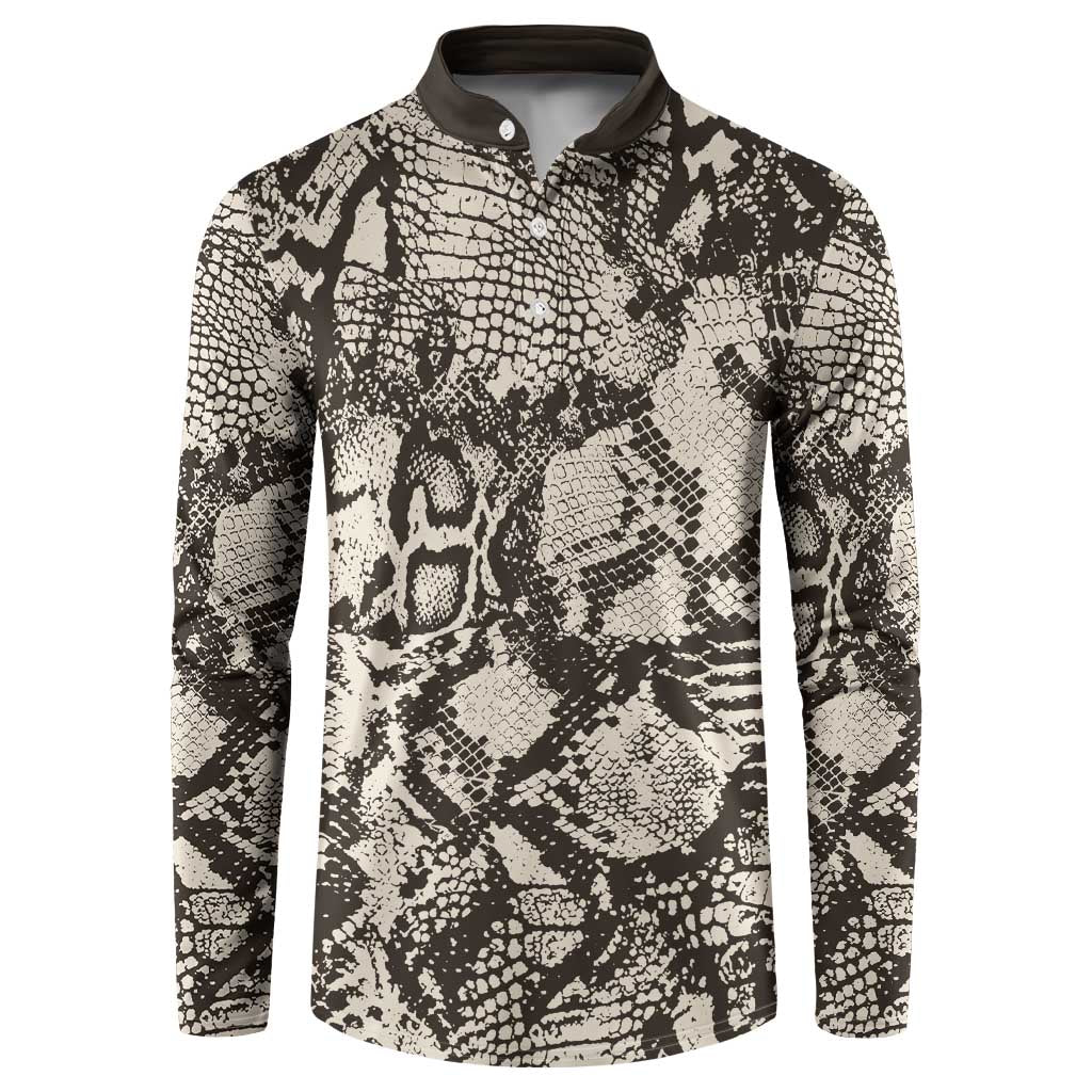 Button-front long-sleeve sweatshirt with snakeskin print, black-and-cream