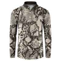 Button-front long-sleeve sweatshirt with snakeskin print, black-and-cream