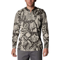 Men's snakeskin-print button sweatshirt with long sleeves, black-and-cream