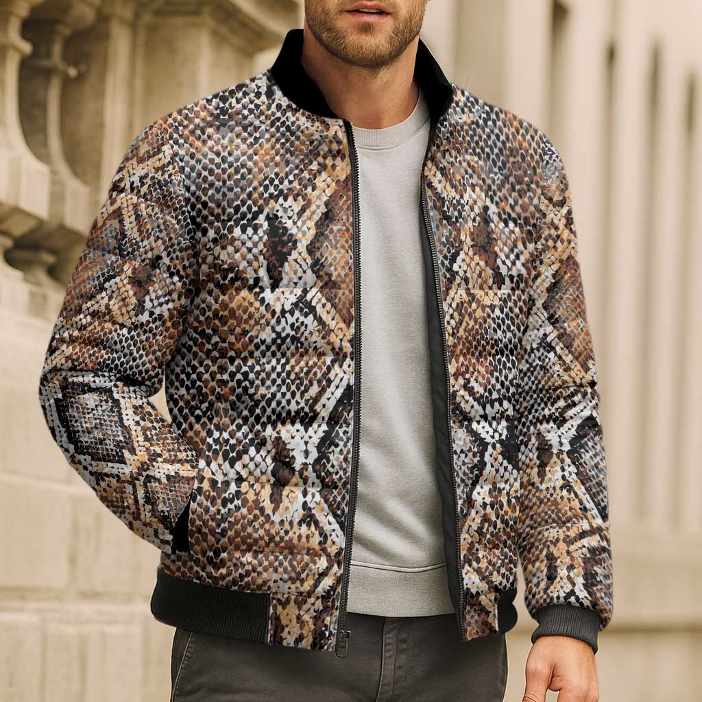 Wild Animal Skins Bomber Puffer Jacket Vintage Snake Skin Pattern - Wonder Print Shop