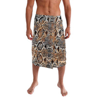 Beige and black snake-print sarong skirt, mid-thigh wrap with elastic waistband