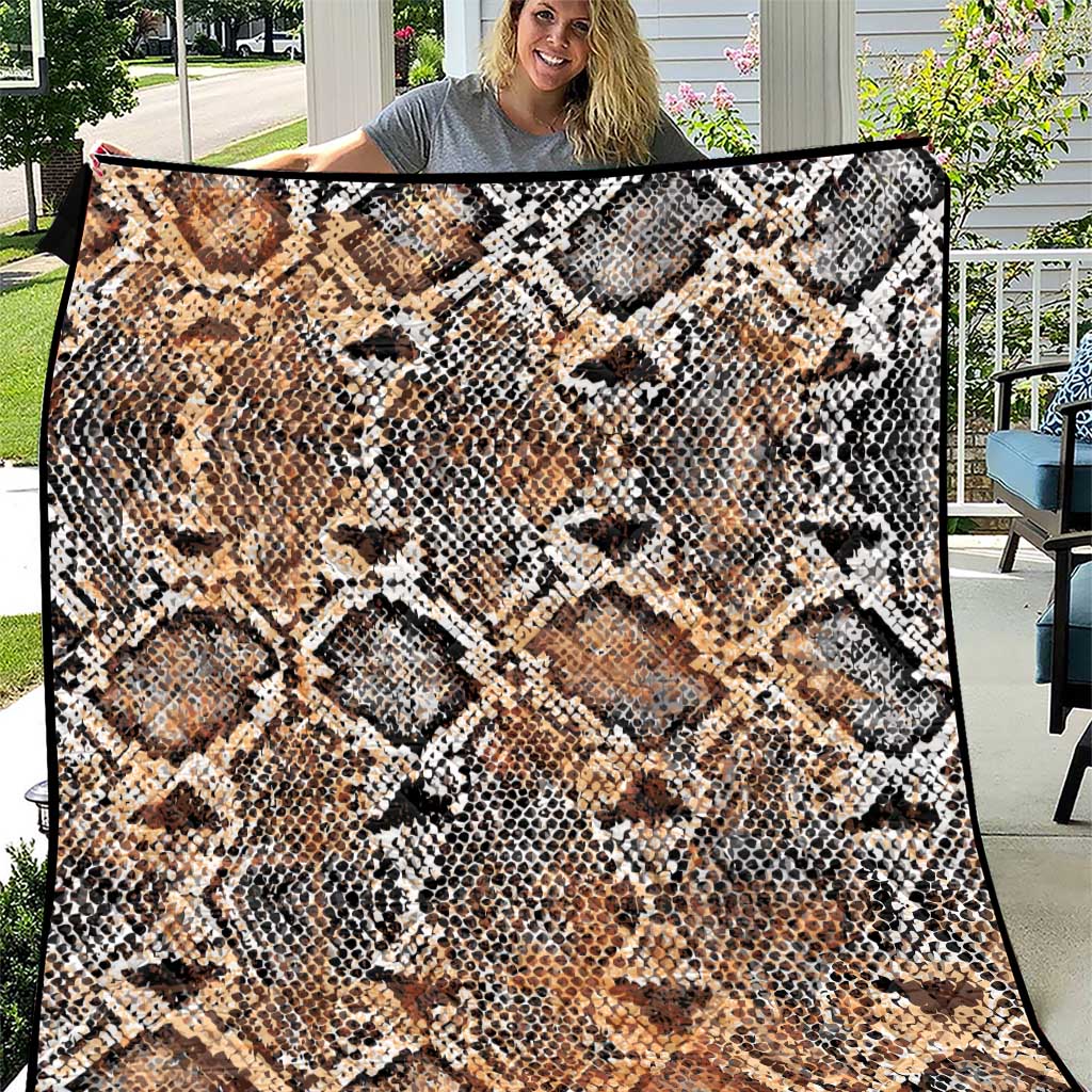 Beige snake-skin patterned quilt with black and white diamond scales, large throw