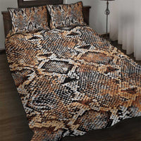 Snake-skin pattern quilt bed set with two matching pillows, beige and dark accents