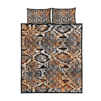 Snake-skin pattern quilt bed set with quilt and two pillowcases, beige and black tones
