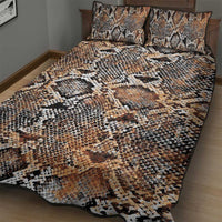 Snake-skin pattern quilt bed set with two pillows, quilt covering the bed in warm beige