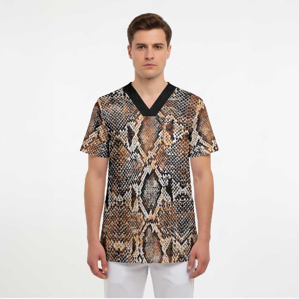 African Wild Animal Skins Scrub Top Vintage Snake Skin Pattern