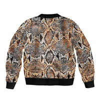 Snake-print bomber jacket, ribbed collar and hem, back view