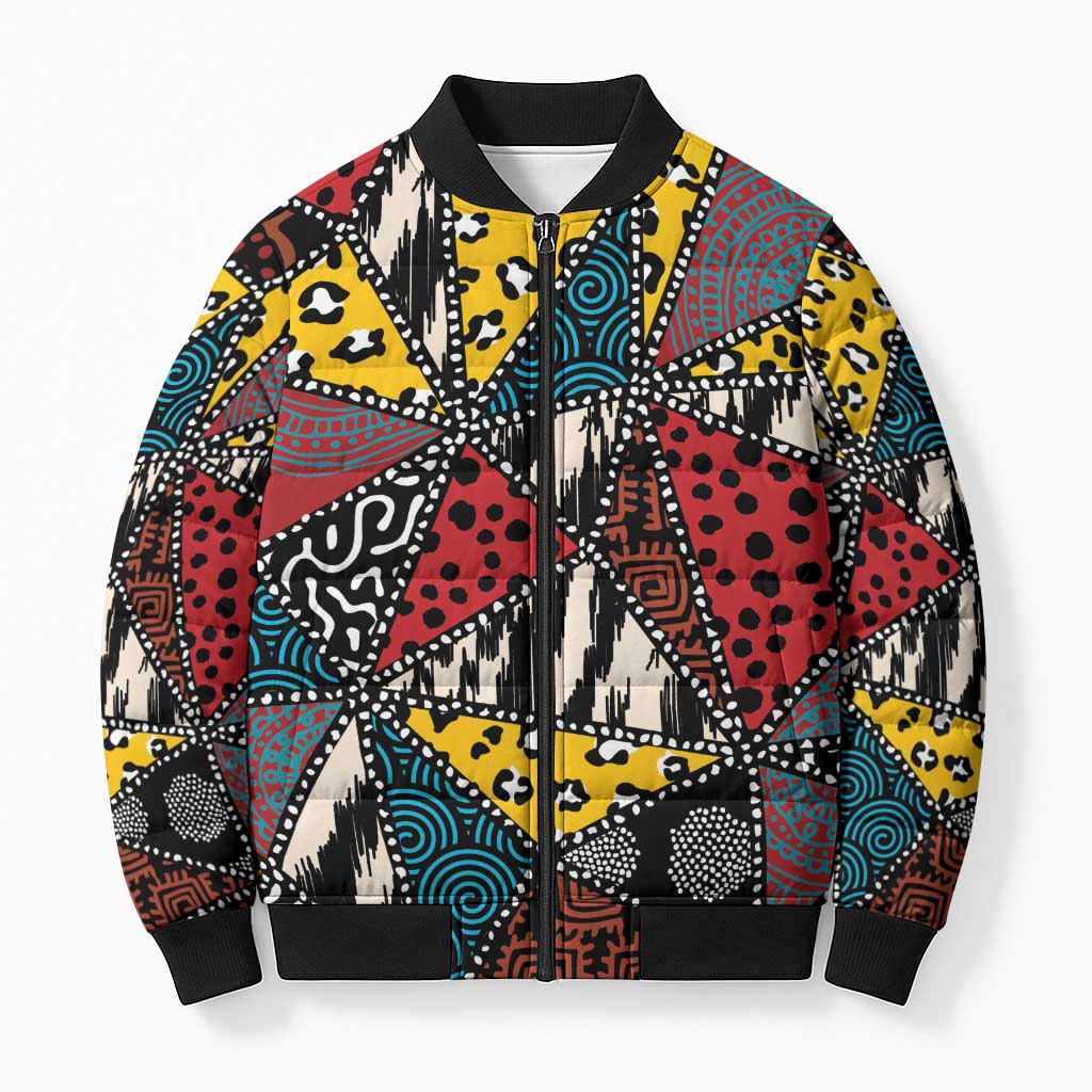 Wild Animal Skins Bomber Puffer Jacket Triangles Pattern Afro Pattern Style - Wonder Print Shop