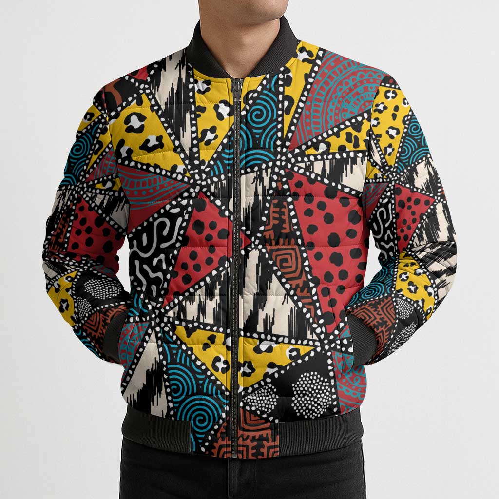 Wild Animal Skins Bomber Puffer Jacket Triangles Pattern Afro Pattern Style - Wonder Print Shop