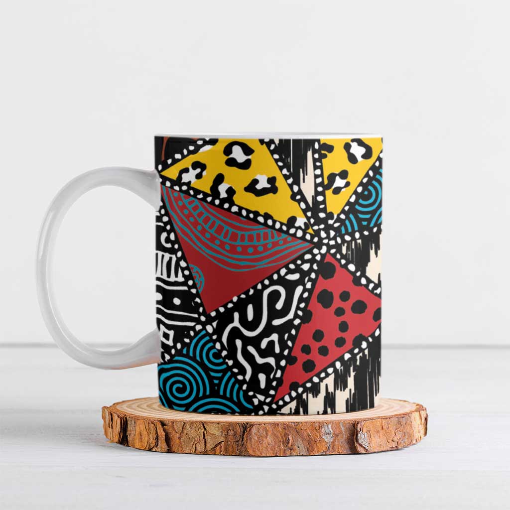Wild Animal Skins Ceramic Mug Triangles Pattern Afro Pattern Style - Wonder Print Shop