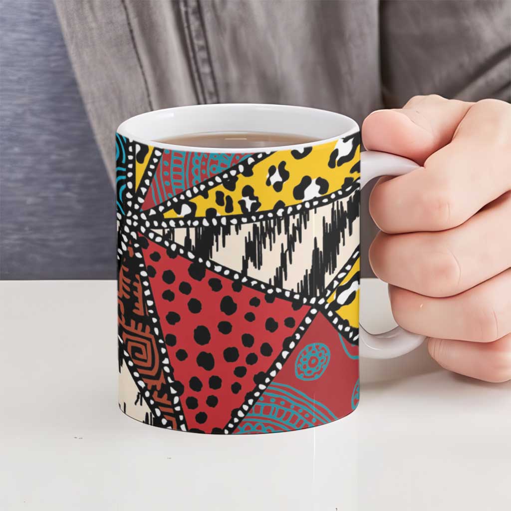 Wild Animal Skins Ceramic Mug Triangles Pattern Afro Pattern Style - Wonder Print Shop